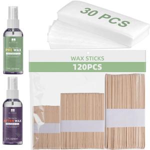 BLITZWAX Wax Kits with 120pcs Wooden Sticks for Hard Wax Hair Removal, Eyebrow Large and Small Applicators for Face, Body, and Lip, with 30 Wax Papers and Oils, Ideal for Womens At-Home Waxing (Orange)