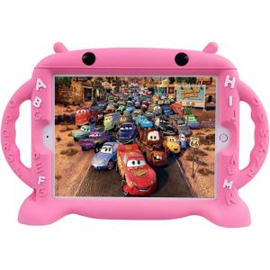 CHINFAI Kids Case for iPad, Cute Cartoon Case for iPad 2017 2018 9.7 inch, Case for iPad Pro/iPad Air 1 2, Shockproof Silicone Protective Cover with Self Stand[BPA Free][Side Handles] (Pink)