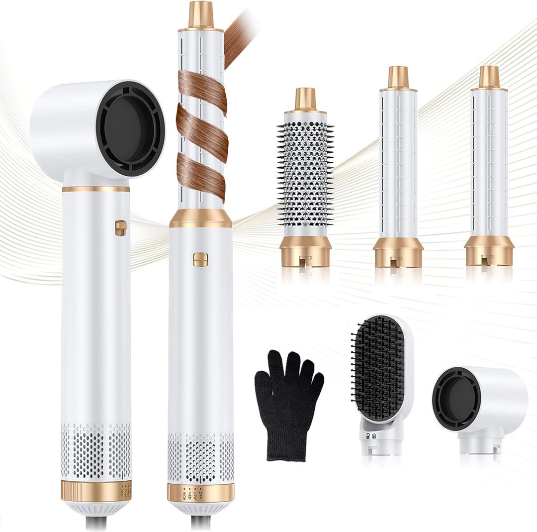 Hair Dryer Brush 5 in 1, Negative Ion Blow Dryer Brush Set Upgrade Hot Air Brush As A Gift for Straight/Curl/Drying/Smoothing Air Styler Curling Wrap Air Curler, Curling Iron Hair Styling Tools (White)