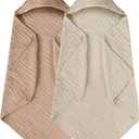 Yoofoss Hooded Baby Towels for Newborn 2 Pack 100% Muslin Organic Cotton Baby Bath Towel with Hood for Babies, Infant, Toddler and Kids, 32x32Inch, Soft and Absorbent Newborn Essential, Beige&Coffee