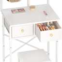 19.7"W Small Vanity Desk with Mirror & Chair, Mini Cute Makeup Vanity Table Set with 2 Fabric Storage Drawers Opening Shelves, Compact Vanity Desk for Kids Girls Gifts, Bedroom & Small Spaces, White