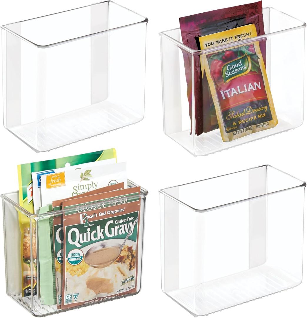 iDesign Adhesive Organizer Bin - Damage-Free Hanging for Kitchen, Bathroom, or Office - Set of 4 - Clear
