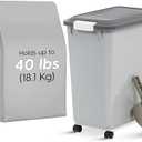 IRIS USA Dog Food Storage Container with Wheels, Airtight Lid, 2-Cup Scoop, Up to 40 Pounds Pet Food Storage, Built in Scoop Storage in Lid, Versatile Pet Food Bin, Portable, BPA Free, Gray/Dark Gray