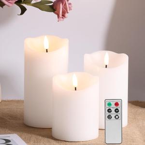 Eywamage White Flameless Pillar Candles with Remote, Flickering Realistic Battery Powered LED Wax Candles,  3" H 4" 5" 6"