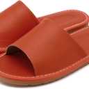 Sandals Women Men, Genuine Leather Slippers, House Slippers for Women Indoor Outdoor, Unisex Soft Flat Sandals (Orange)
