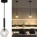 Modern Black Pendant Light Hanging Fixture Light for Kitchen Island Mid Century with Globe Pendant Light Clear Glass Pendant Lighting for Living Room Bedroom Entryway (2 Pack)