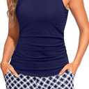 Tankini Swimsuits with Shorts - Two Piece Tummy Control Bathing Suits High Neck Swimwear with Two Side Pockets, XL