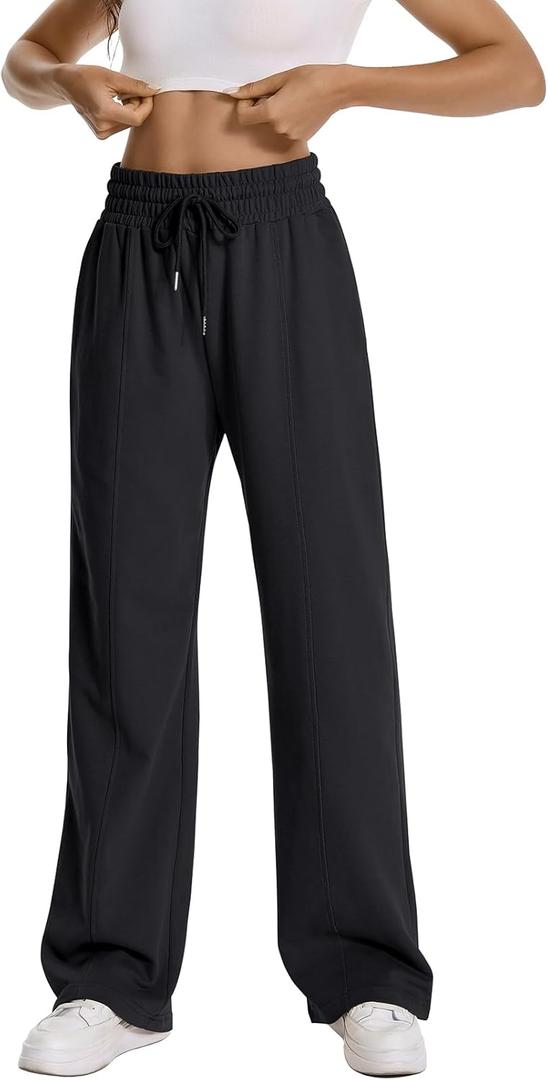 Auriviz Womens High Waisted Drawstring Sweatpants Straight Leg Pants Side Hidden Pockets Sweat Pants 30 Inseam (X-Large, Black 01)