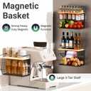 3-Tier Magnetic Shelf for Fridge with Divider & Bamboo Top, Fruit Basket Potato and Onion Storage Bins, Kitchen Large Container Magnetic Spice Rack for Refrigerator, Kitchen Counter, Fridge Organizer