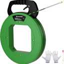 125ft Electrical Fish Tape Wire Puller, 3/16-Inch PET Non-Conductive Cable Puller Tool with Steel Leader and Ergonomic Handle for Wall & Conduit Cable Pulls, Green