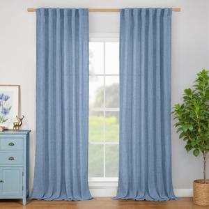 BGment Denim Blue Linen Curtains 90 Inches Long for Living Room, Light Filtering Sheer Drapes for Bedroom Dining Privacy Rod Pocket and Back Tab Rustic Window Drapes, 2 Panels Set, Each 52 Inch Wide