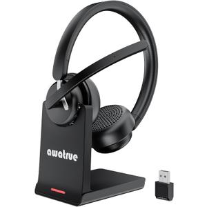 Wireless Headset with Mic for Work, Bluetooth 5.3 Headset with AI Noise Cancelling Microphone & Call Reminder, Wireless Headphone with Voice Assistant for PC/Computer/Remote Work/Call Center/Zoom