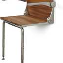 Silhouette Comfort Plus Folding Shower Seat with Armrests & Legs Heavy-Duty Wall-Mounted Shower Bench, Teak Wood Seat with Silver Frame