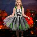 IMEKIS Girls Halloween Costume Black and White Striped Tulle Dress Headband Set Toddler Kids Cosplay Birthday Outfit 2-12T (8-9 Years)