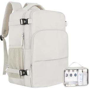 Travel Backpack for Women, Carry On Backpack Flight Approved, Personal Item Travel Bag with USB Charging Port, Casual Daypack College Bag Suitcase Backpack for Weekend, Fit 16 Inch Laptop (Large, Beige)