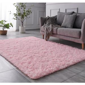 Luxury Shag Area Rug, 3x5 Feet Pink Rectangle Plush Fuzzy Rugs, Non-Slip Shaggy Furry Carpets for Kids Room Bedroom