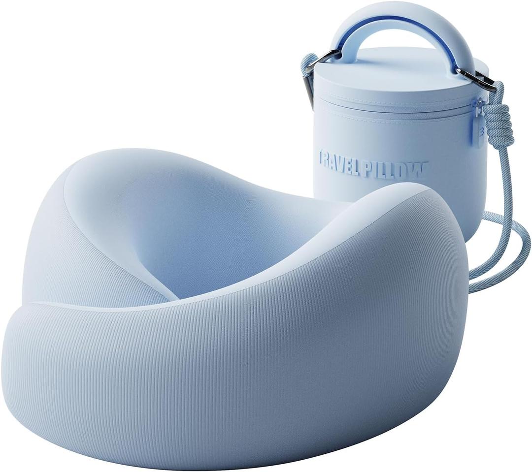 Travel Pillow - Memory Foam Neck Pillow Airplane, Neck Travel Airplane Pillow for Long Flight, 360 Support Plane Pillow, Machine Washable (Blue)