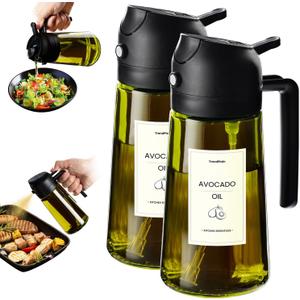 TrendPlain - Original 16oz/ 470ml Olive Oil Dispenser Bottle for Kitchen Gadgets and Air Fryer Accessories - Olive Oil Sprayer for Cooking w/ Stickers - 2 Black