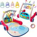 Baby Gym Play Mat & Baby Walker, Baby Activity Center with Music and Light, Tummy Time Mat, Push Toys for Toddler, Detachable Play Piano and Rattles for Newborn Babies Infants Boys Girls