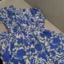 Plus Size Boho Dresses for Women 2026 Summer Spring Floral Short Sleeve V Neck Smocked Flowy Vacation Maxi Dress Sun Dresses for Beach Wedding Party Baby Shower White Blue Floral L