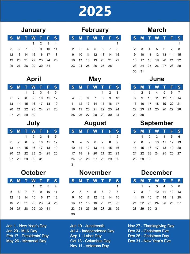2025 Full Year Calendar Magnet, Blue, 4.5 x 6  Easy-to-Read, Bold Design