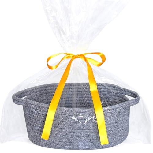 ABenkle Small Woven Easter Basket with Handle, 12x8x5 inches, Durable Storage Basket, Gift Wrap Ready with Ribbon