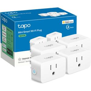 TP-Link Tapo Apple HomeKit Smart Plug Mini, Compact Design, 15A/1800W Max, Super Easy Setup, Works with Siri, Alexa & Google Home, UL Certified, 2.4G Wi-Fi Only, White, Tapo P125(4-Pack)