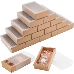 BENECREAT 30 Pack Rectangle Brown Kraft Boxes, 6x3x1.5 inch Present Packaging Boxes with Frosted PVC Windows for Chocolates, Handmade Soap, Cosmetic Samples