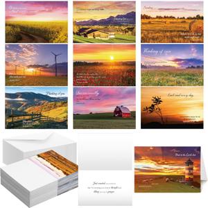 50 Pcs Religious Thinking of You Cards Bulk with Biblical Scripture Verses Blessing 10 Designs 4 x 6 Inch Christian Inspirational Thinking of You Greeting Card with Envelopes (Landscape)