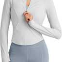 G4Free Workout Jackets for Woman BareFeel Cropped Zip Up Athletic Running Jacket Slim Fit Yoga Tops with Thumb Holes (Gray, XXL)