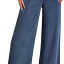 Sidefeel Women's Drawstring Wide Leg Jeans High Waisted Loose Fit Denim Pants (14 Tall, Blue)