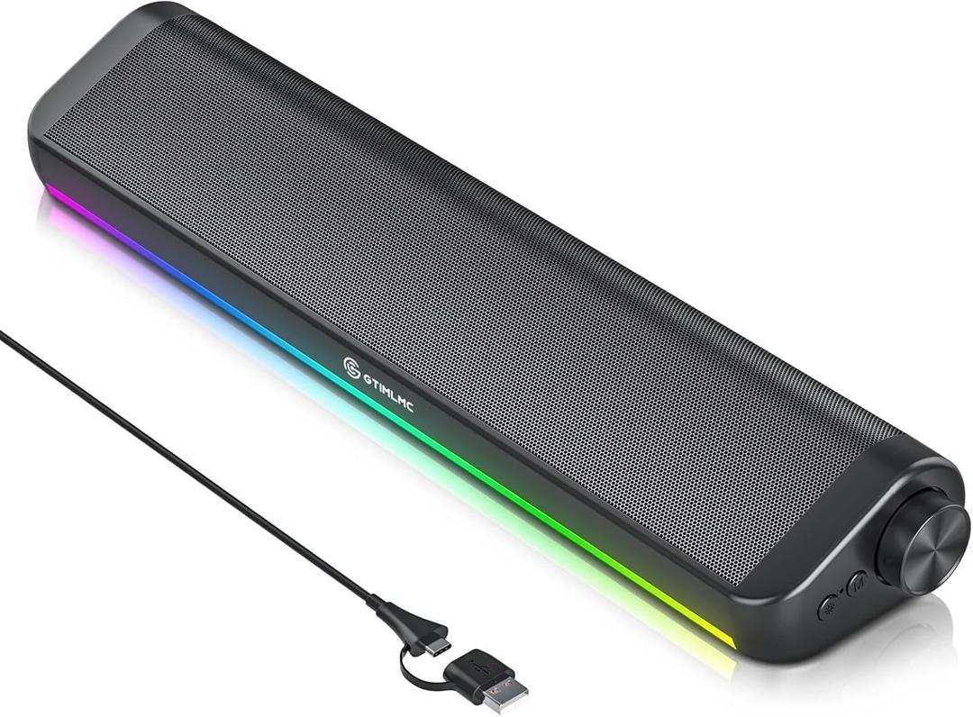 Tylubio Computer Speakers for Desktop, HiFi Stereo PC Soundbar with Dynamic RGB Lighting, USB & Type-C Plug&Play, Volume Control Knob, Wired Speakers for Gaming, Laptop, Monitor, Office