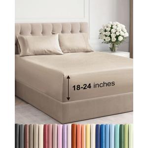 Extra Deep Queen Sheet Set - 4 Piece Breathable & Cooling Bed Sheets - Easily Fits 18 to 24 inch Mattress - Ultra Soft, Wrinkle & Fade Free w/ Extra Deep Pockets - Comfy Hotel Luxury Bedding - Wheat