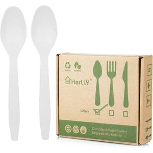 Compostable Spoon,100 Biodegradable Silverware for Party,Large Disposable Utensils Eco Friendly Durable and Heat Resistant,Alternative to Plastic Spoon