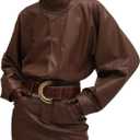 Ronny Kobo Women's Regan Faux Leather Longsleeve Midi Dress (Brown, M)