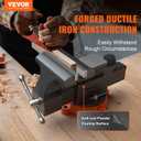 VEVOR Bench Vise, 6-inch Jaw Width 5.9-inch Jaw Opening, 360-Degree Swivel Locking Base Multipurpose Vise w/Anvil, Heavy Duty Ductile Iron Workbench Vise w/Bolts & Nuts, for Drilling, Pipe Cutting