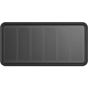 Ottomanson Heavy Duty Rubber Floor Mat Non-Slip, Waterproof, Easy to Clean Boot Tray Utility Mat for Shoes, Boots, Entryway, or Pet Feeding Area Durable, Hose Washable 16" x 32", Black