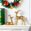 XMGZQ 2 Pack Resin Christmas Reindeer Figurines Deer Statues Elk Sculpture Deer Ornaments for Living Figurine Statues TV Cabinet Home Office Wine Cabinet Decoration (Gold)