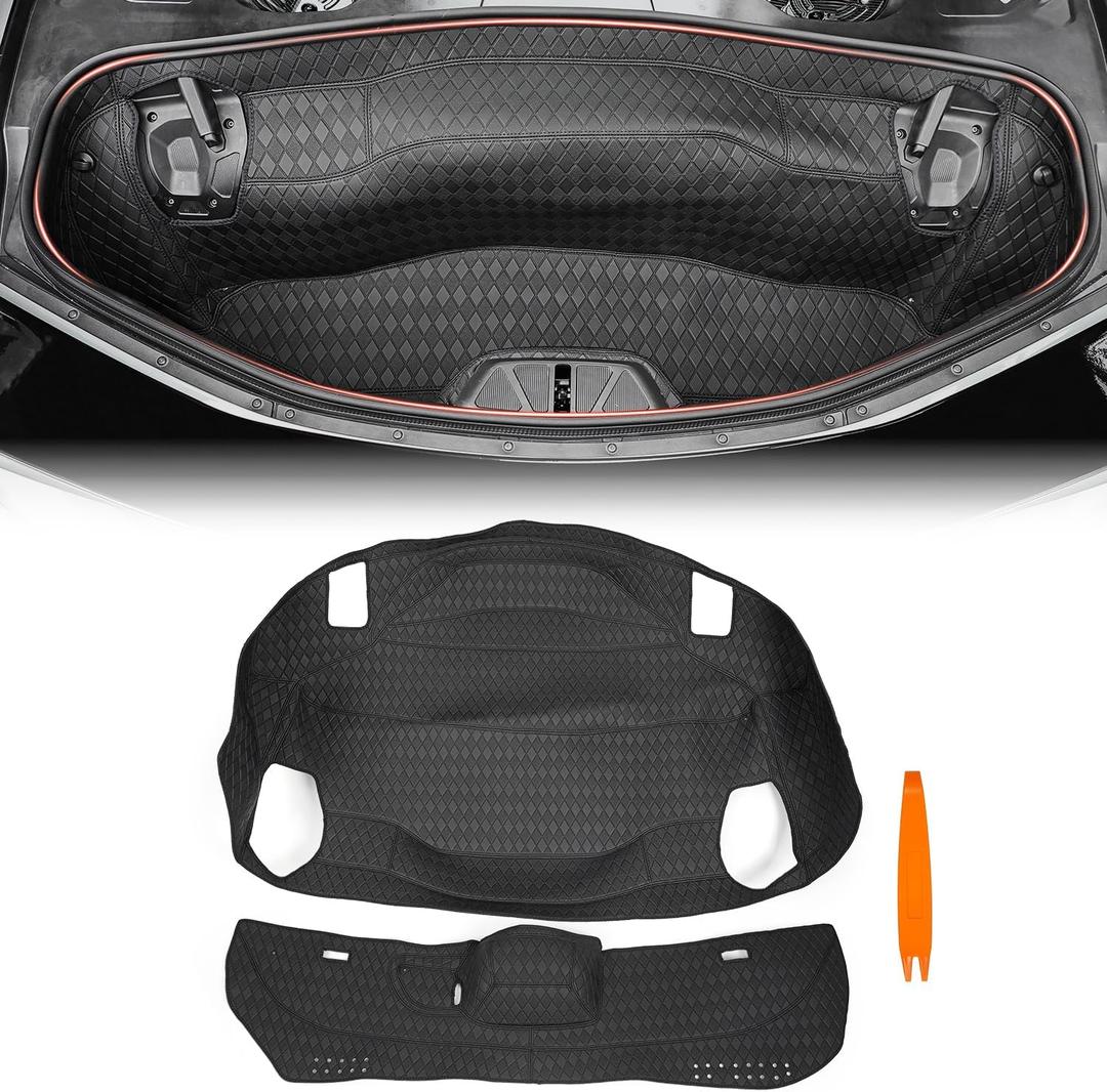 Rear Trunk Cargo Mat Liners,Binding Carpeted Full Size Mat fit for Corvette C8 Stingray Coupe 2020-2024,All Around Top Edge Protector Cover,Rear Storage Compartment Cargo Mat