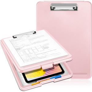 SITHON Nursing Clipboard with Storage, Heavy Duty Portable Writing Clipboard with Compartment Organizer for Nurse Doctor Medical Professionals Teachers Students Sales Coach School Office (Pink)