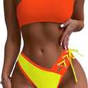 SherryDC Women's Cheeky Cutout One Shoulder Bikini Color Block V Cut High Leg Two Pieces Swimsuit (Small)