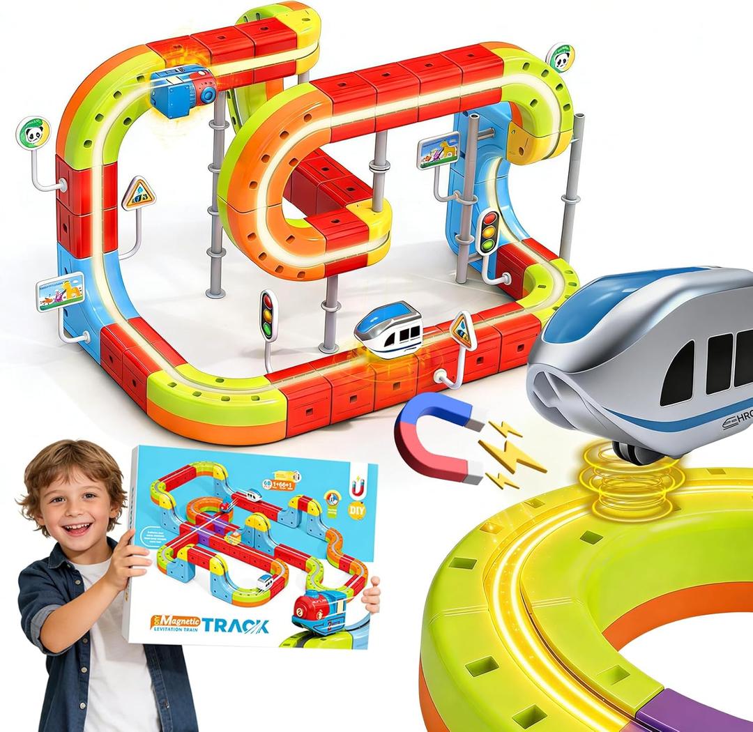 Electric Magnetic Train Toys Set- Flexible Race Track for Kids 3 4 5 6 7 8,stem Gravity Magnetic Roller Car Track for Toddlers,3D Infinity Cube Track Learning Gift Anti-Gravity Design,98 Pcs/2 car