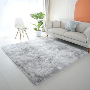 Shag Area Rug 6x6' Tie Dyed Grey, Plush Fluffy Fur Rug for Living Room, Square Carpet for Bedroom, Soft Shaggy Rug for Living Room Dorm Nursery