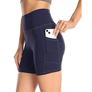 YUNOGA Women's High Waist Yoga Shorts Inseam Biker Shorts Workout Spandex Shorts with Pockets (XL, Navy)