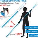 CKE Upgraded 16.5 Feet Thicken 1.3mm Blue Aluminum Telescoping Swimming Pool Pole,Adjustable 3 Piece Expandable Step-Up,Attach Connect Skimmer Net,Rakes,Brushes,Vacuum Head with Hoses, Universal 1.25"
