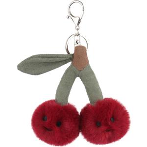 Apricot Lamb Cherry Food Plushies Cute Keychain, Soft Stuffed Plush Keychain Toys for Kids' Backpack Purse, Red