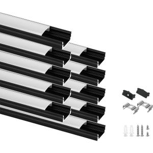 Besseto 10Pack 3.3Ft/1M Black LED Aluminum Channel,LED Strip Light Diffuser Aluminum Channel Profile Housing Extrusion for Under Cabinet Counter and Stairs (Black-10Pack 3.3ft)