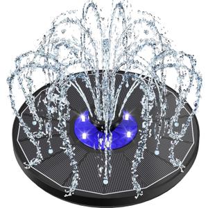 SZMP Solar Fountain Pump with White Lights & 2200mah Battery, 3.5W Glass Bird Bath Fountains with Upgraded Blue Flower with 7 Nozzle & 4 Fixer, Solar Powered Water Fountain for Garden, Pool, Outdoor