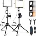 2-Pack LED Video Light Kit, NiceVeedi Studio Light, 2800-6500K Dimmable Photography Lighting Kit with Tripod Stand&Phone Holder, 73" Stream Light for Video Recording, Game Streaming, YouTube (15W-2 Packs(USB-C Adapters))