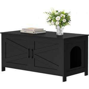 Homhedy 39.4" L Cat Litter Box Enclosure, Pet House with Barn Door, Wooden Cat Washroom Furniture,Fit Most of Litter Box, Black